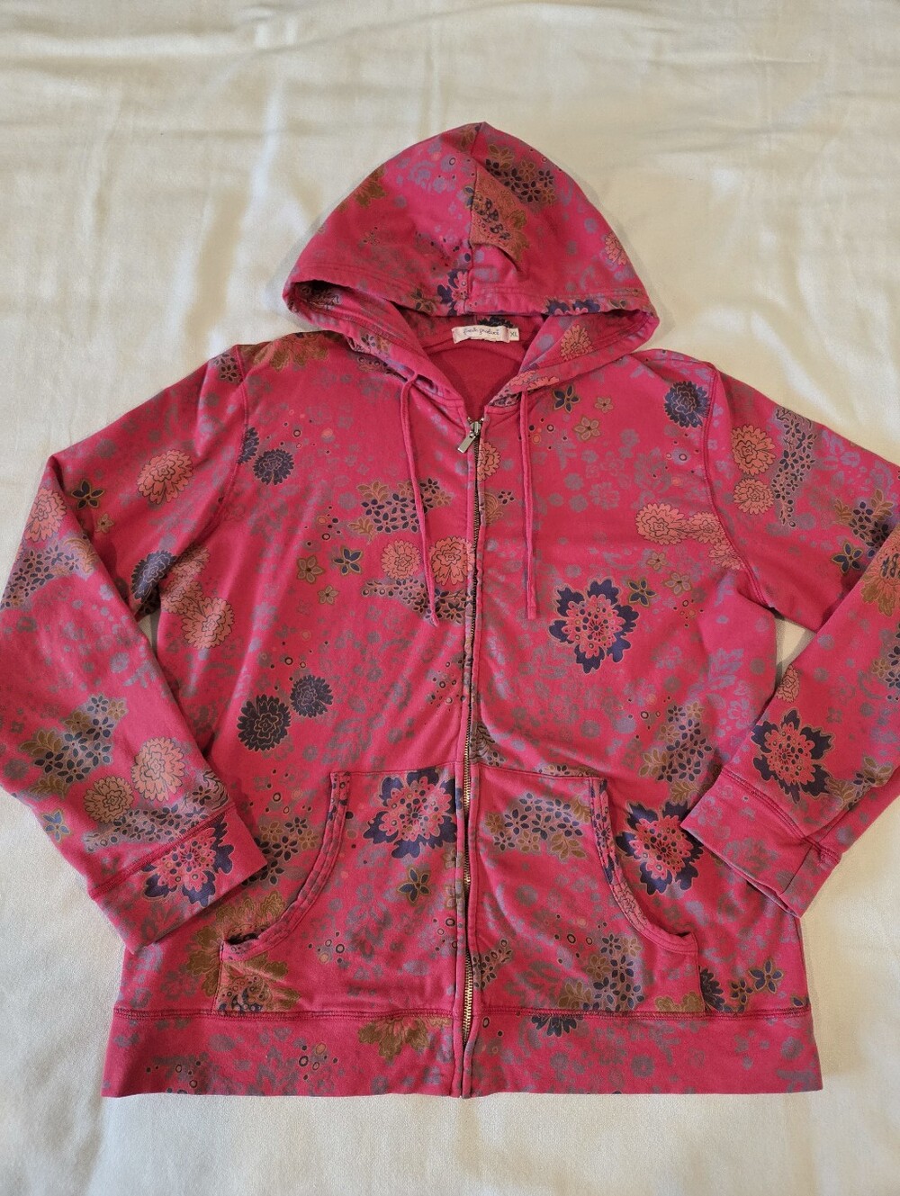 FRESH PRODUCE Floral Full Zip Hoodie Jacket Size XL French Terry Hooded